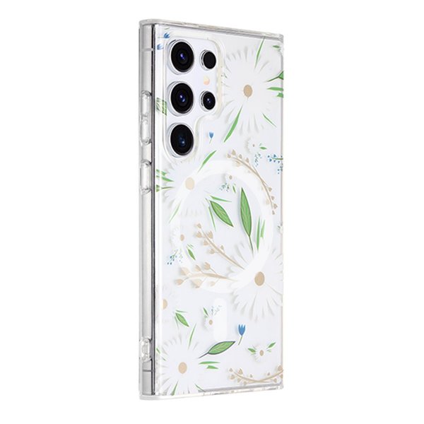 Samsung Galaxy S23 Ultra Cover Blomstermønster MagSafe Hvid
