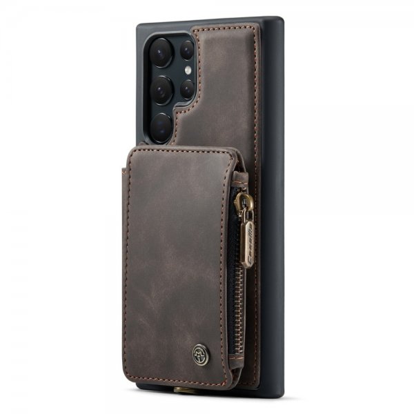 CaseMe Samsung Galaxy S23 Ultra Cover C20 Kortlomme Lynlås Kaffe