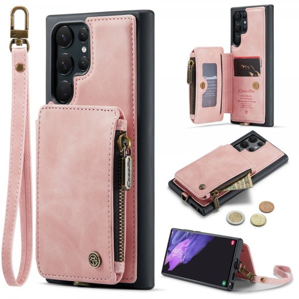 CaseMe Samsung Galaxy S23 Ultra Cover C20 Kortlomme Lynlås Rosa