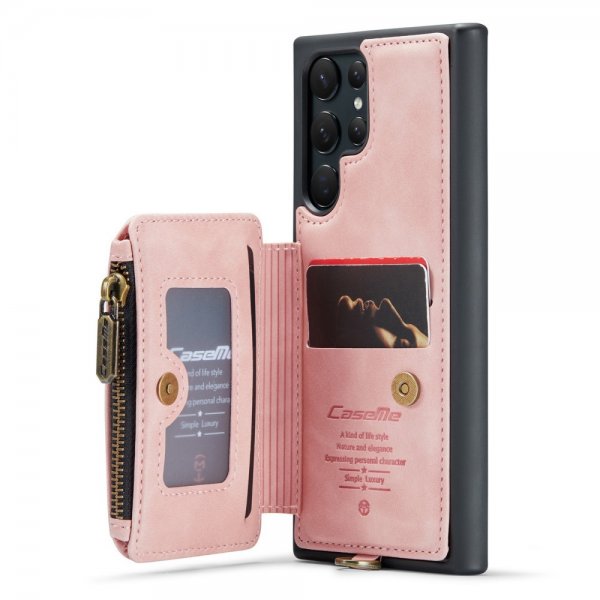 CaseMe Samsung Galaxy S23 Ultra Cover C20 Kortlomme Lynlås Rosa