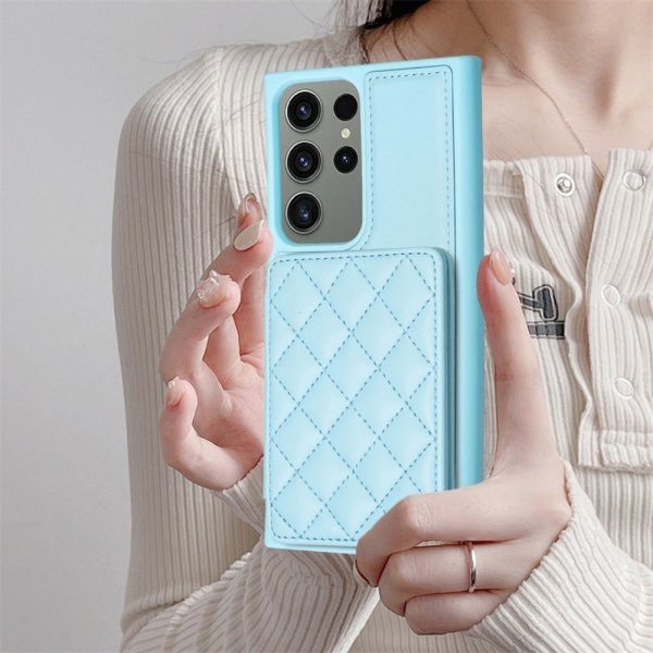 Samsung Galaxy S23 Ultra Cover Kortholder Rombe Mønster Blå