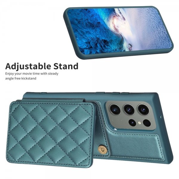 Samsung Galaxy S23 Ultra Cover Kortholder Rombemønster Grøn
