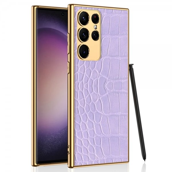 GKK Samsung Galaxy S23 Ultra Cover Krokodillemønster Lilla