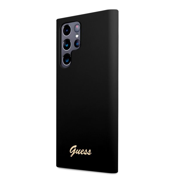 Guess Samsung Galaxy S23 Ultra Cover Flydende Silikone Metal Logo Sort