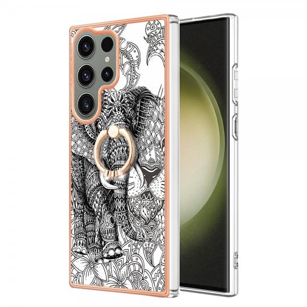 Samsung Galaxy S23 Ultra Cover med fingerring Elefantmotiv