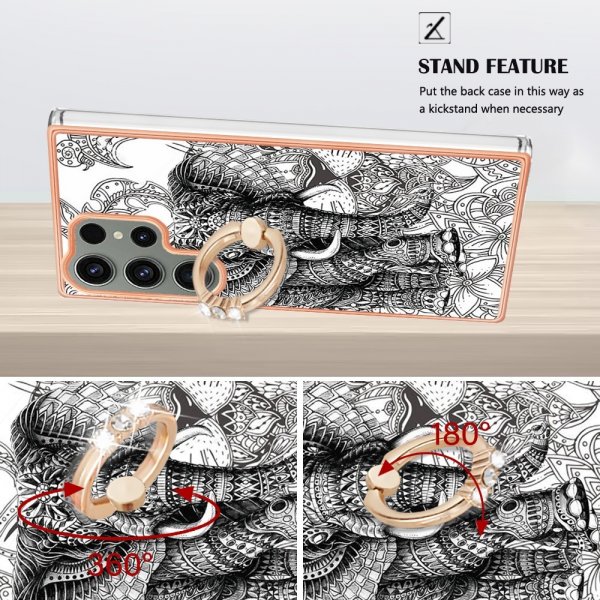 Samsung Galaxy S23 Ultra Cover med fingerring Elefantmotiv