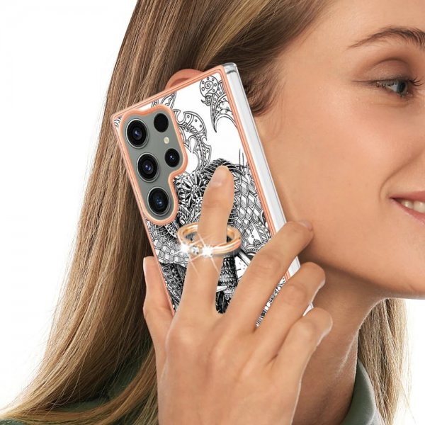 Samsung Galaxy S23 Ultra Cover med fingerring Elefantmotiv