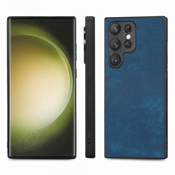 Enkay Samsung Galaxy S23 Ultra Cover med Skærmbeskytter Lædertekstur Blå