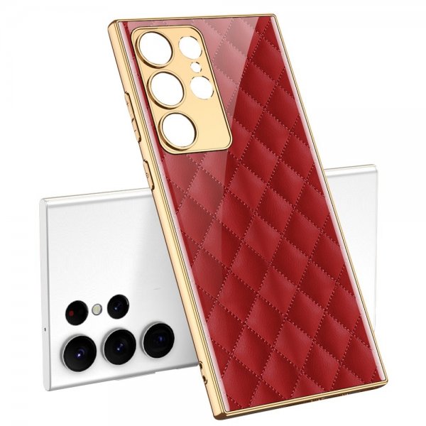 GKK Samsung Galaxy S23 Ultra Cover Mønster Røde Ruder