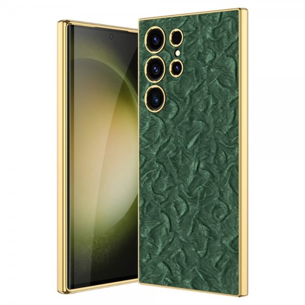 GKK Samsung Galaxy S23 Ultra Cover Stof Belagt Kant Grøn