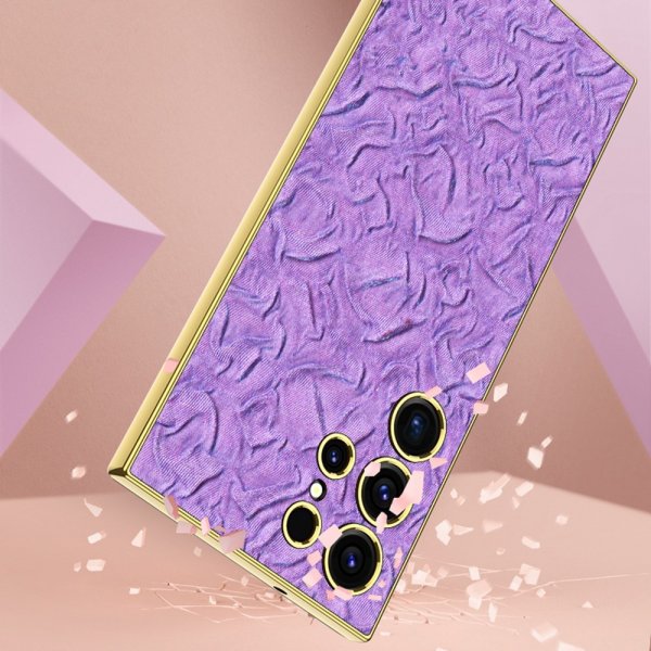 GKK Samsung Galaxy S23 Ultra Cover Stof Belagt Kant Lilla