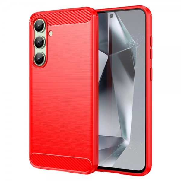 Samsung Galaxy S24 FE Cover Børstet Kulfibertekstur Rød