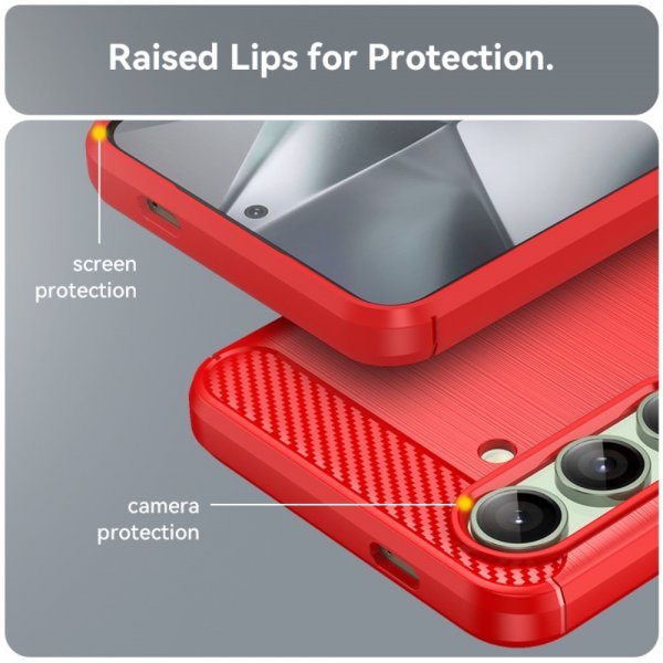 Samsung Galaxy S24 FE Cover Børstet Kulfibertekstur Rød