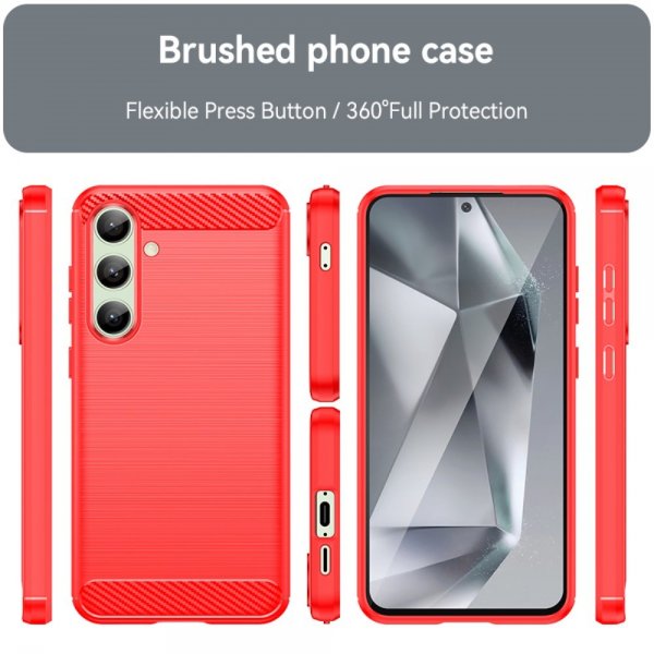 Samsung Galaxy S24 FE Cover Børstet Kulfibertekstur Rød
