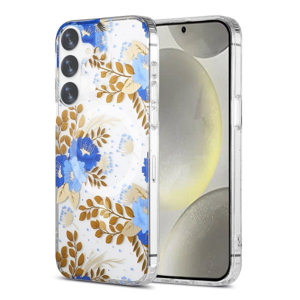 Samsung Galaxy S24 Plus Cover Blomstermønster MagSafe Blå Guld