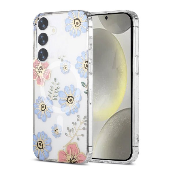 Samsung Galaxy S24 Plus Cover Blomstermønster MagSafe Rød Blå