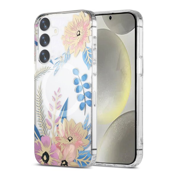 Samsung Galaxy S24 Plus Cover Blomstermønster MagSafe Rosa Blå