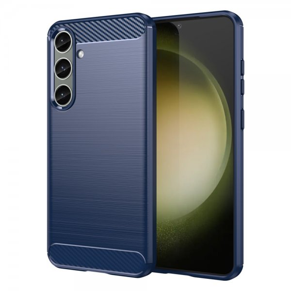 Samsung Galaxy S24 Plus Cover Børstet Kulfibertekstur Blå