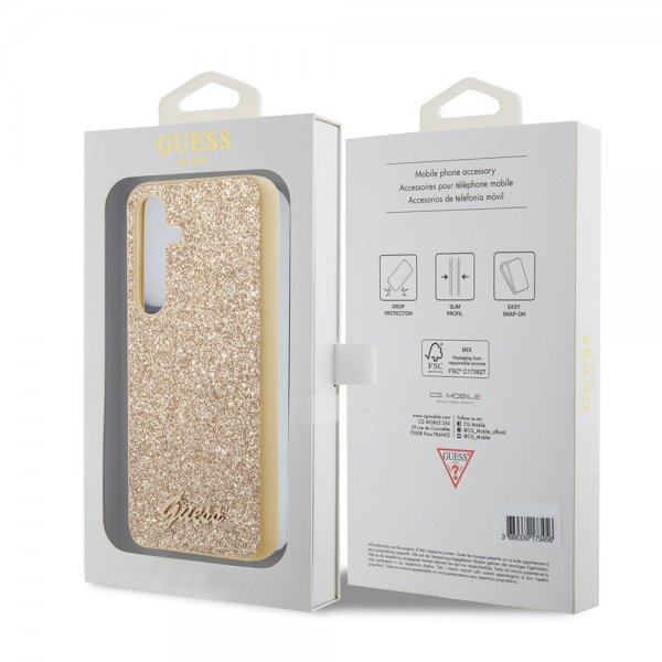 Guess Samsung Galaxy S24 Cover Fixed Glitter Guld