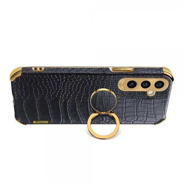 Samsung Galaxy S24 Cover Krokodillemønster Finger Ring Hvid