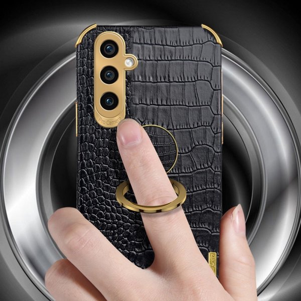 Samsung Galaxy S24 Cover Krokodillemønster Finger Ring Hvid