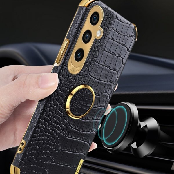 Samsung Galaxy S24 Cover Krokodillemønster Finger Ring Hvid