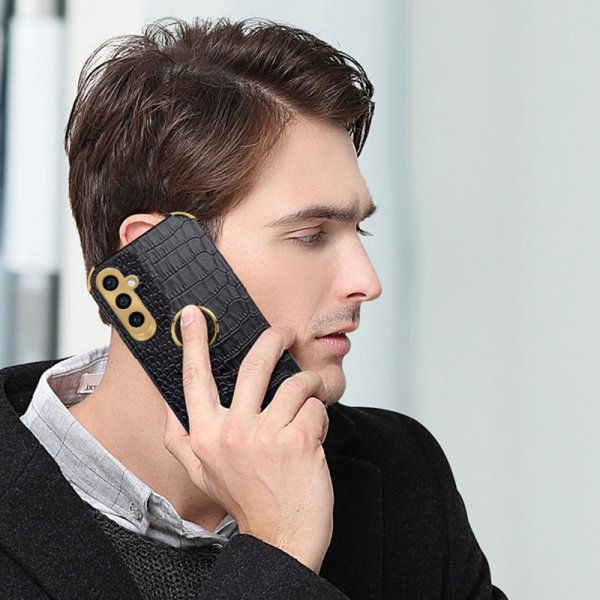 Samsung Galaxy S24 Cover Krokodillemønster Finger Ring Hvid
