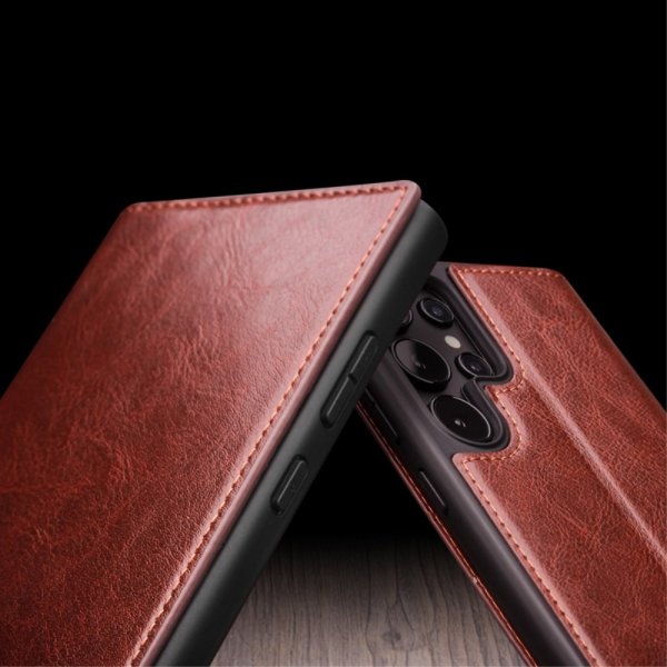 Qialino Samsung Galaxy S24 Ultra Cover Ægte Læder Brun