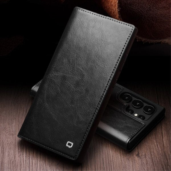 Qialino Samsung Galaxy S24 Ultra Cover Ægte Læder Sort