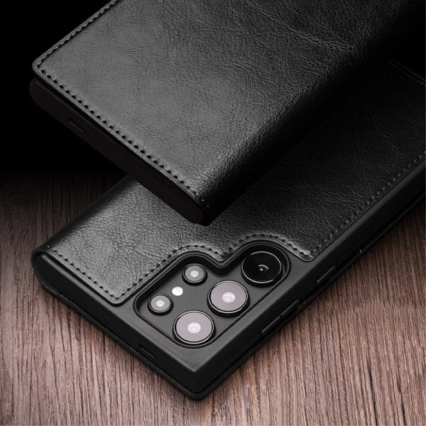 Qialino Samsung Galaxy S24 Ultra Cover Ægte Læder Sort