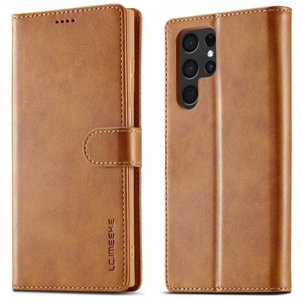 Lc.Imeeke Samsung Galaxy S24 Ultra Cover med Kortlomme Kickstand Lysbrun