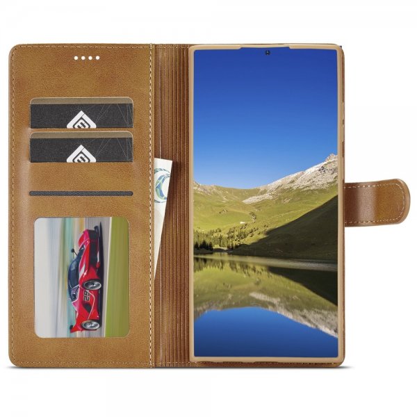 Lc.Imeeke Samsung Galaxy S24 Ultra Cover med Kortlomme Kickstand Lysbrun