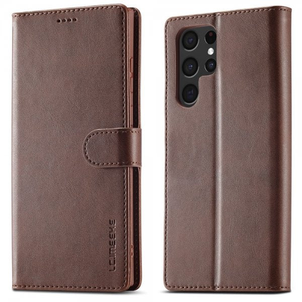 Lc.Imeeke Samsung Galaxy S24 Ultra Cover med Kortlomme Standerfunktion Mørkebrun