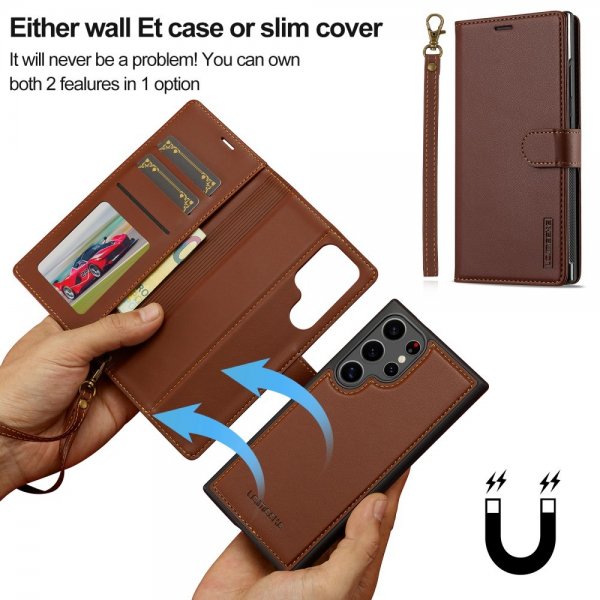 Lc.Imeeke Samsung Galaxy S24 Ultra Cover med aftageligt etui L2 Series MagSafe Brun
