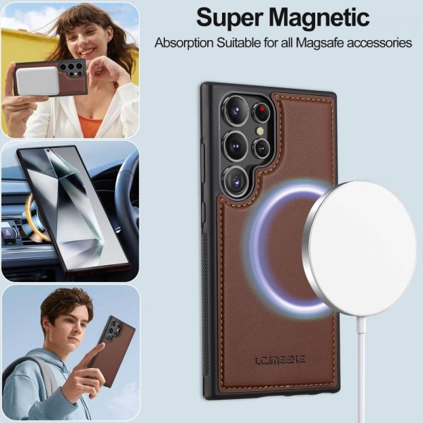 Lc.Imeeke Samsung Galaxy S24 Ultra Cover med aftageligt etui L2 Series MagSafe Brun