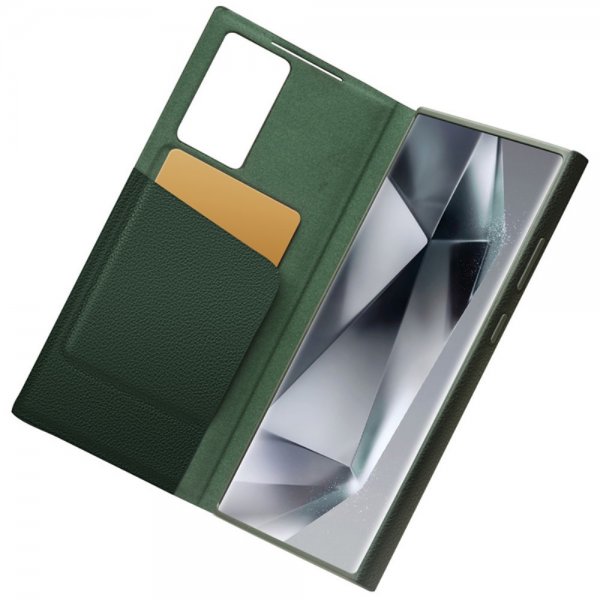 Qialino Samsung Galaxy S24 Ultra Etui View Window Ægte læder Grøn