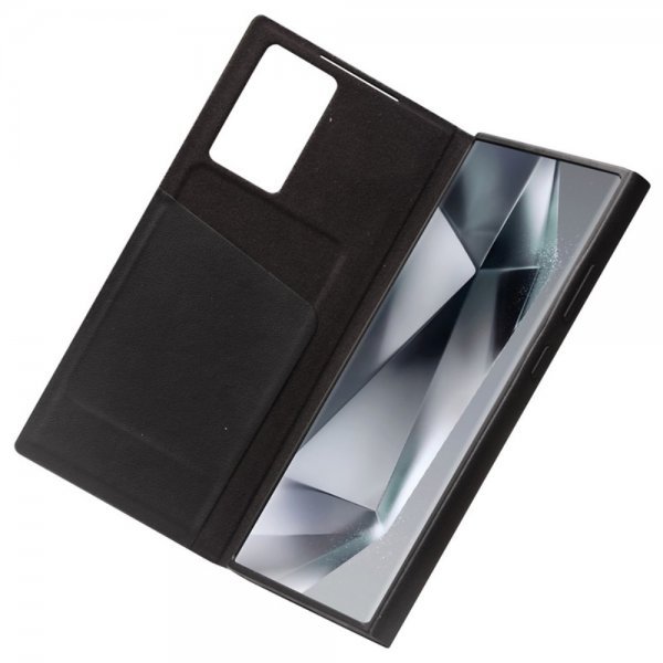 Qialino Samsung Galaxy S24 Ultra Etui View Window Ægte Læder Sort