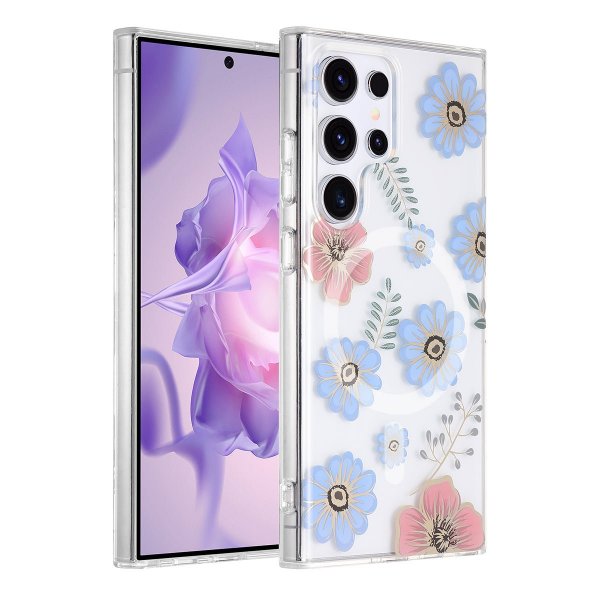 Samsung Galaxy S24 Ultra Cover Blomstermønster MagSafe Rød Blå