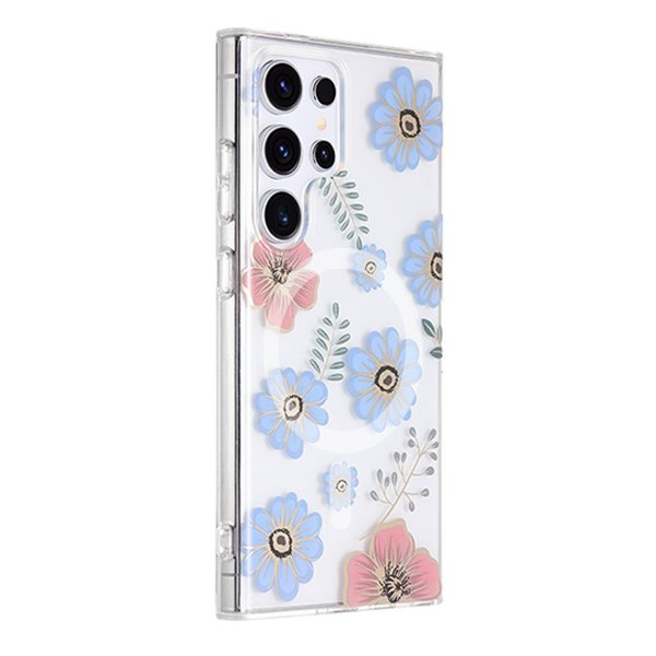 Samsung Galaxy S24 Ultra Cover Blomstermønster MagSafe Rød Blå