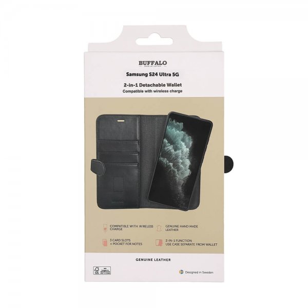 Buffalo Samsung Galaxy S24 Ultra Cover 2-i-1 Aftagelig Pung Sort