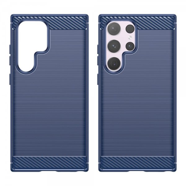 Samsung Galaxy S24 Ultra Cover Børstet Kulfibertekstur Blå