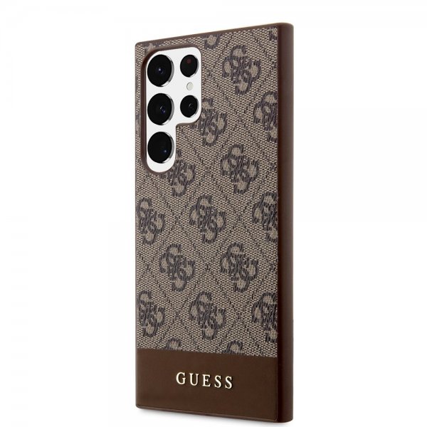 Guess Samsung Galaxy S24 Ultra Cover Bottom Stripe Metal Logo Brun