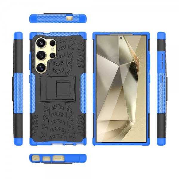 Samsung Galaxy S24 Ultra Cover Dækmønster Stativfunktion Blå