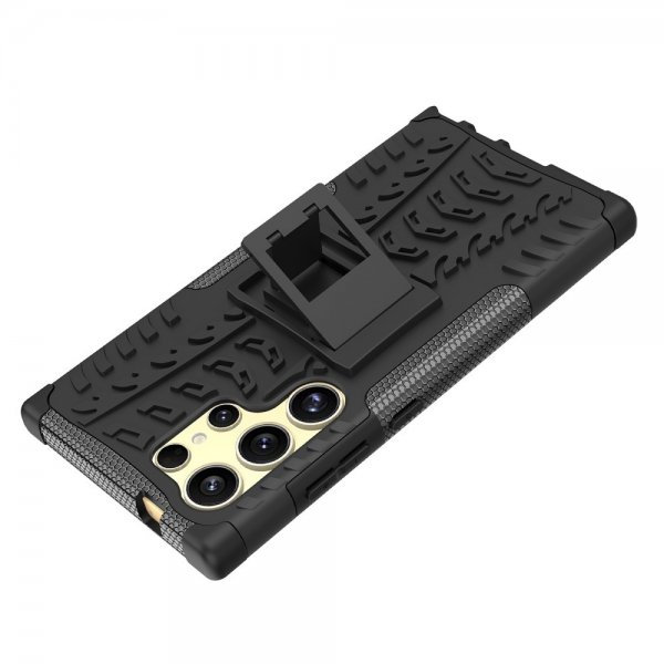 Samsung Galaxy S24 Ultra Cover Dækmønster Stativfunktion Sort