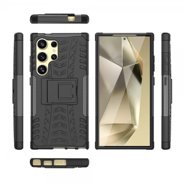 Samsung Galaxy S24 Ultra Cover Dækmønster Stativfunktion Sort
