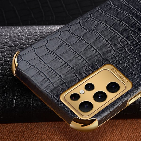 Samsung Galaxy S24 Ultra Cover Krokodillemønster Fingerring Hvid
