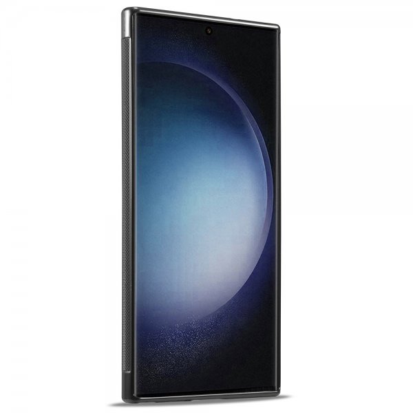 Lc.Imeeke Samsung Galaxy S24 Ultra Cover Kulfibertekstur Rød Stribe Sort