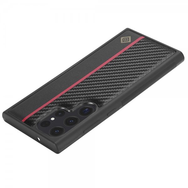 Lc.Imeeke Samsung Galaxy S24 Ultra Cover Kulfibertekstur Rød Stribe Sort