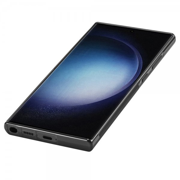 Lc.Imeeke Samsung Galaxy S24 Ultra Cover Kulfibertekstur Rød Stribe Sort