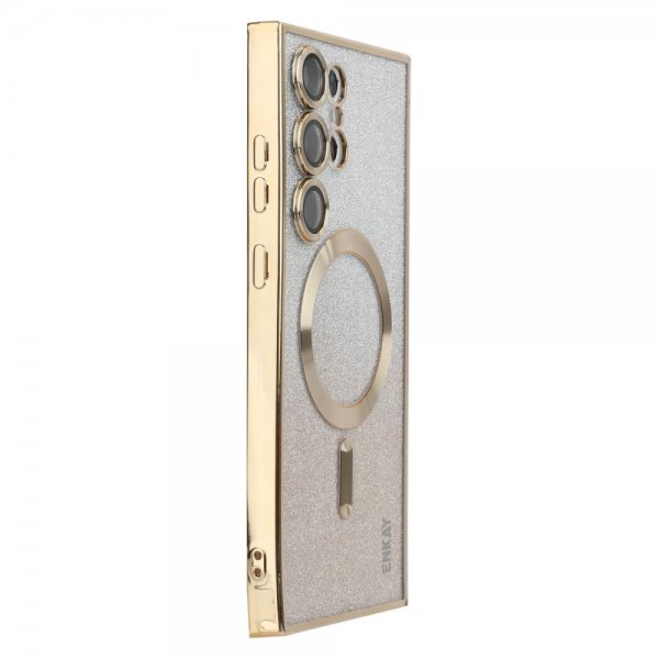Enkay Samsung Galaxy S24 Ultra Cover Belagt Kant Glitter MagSafe Guld
